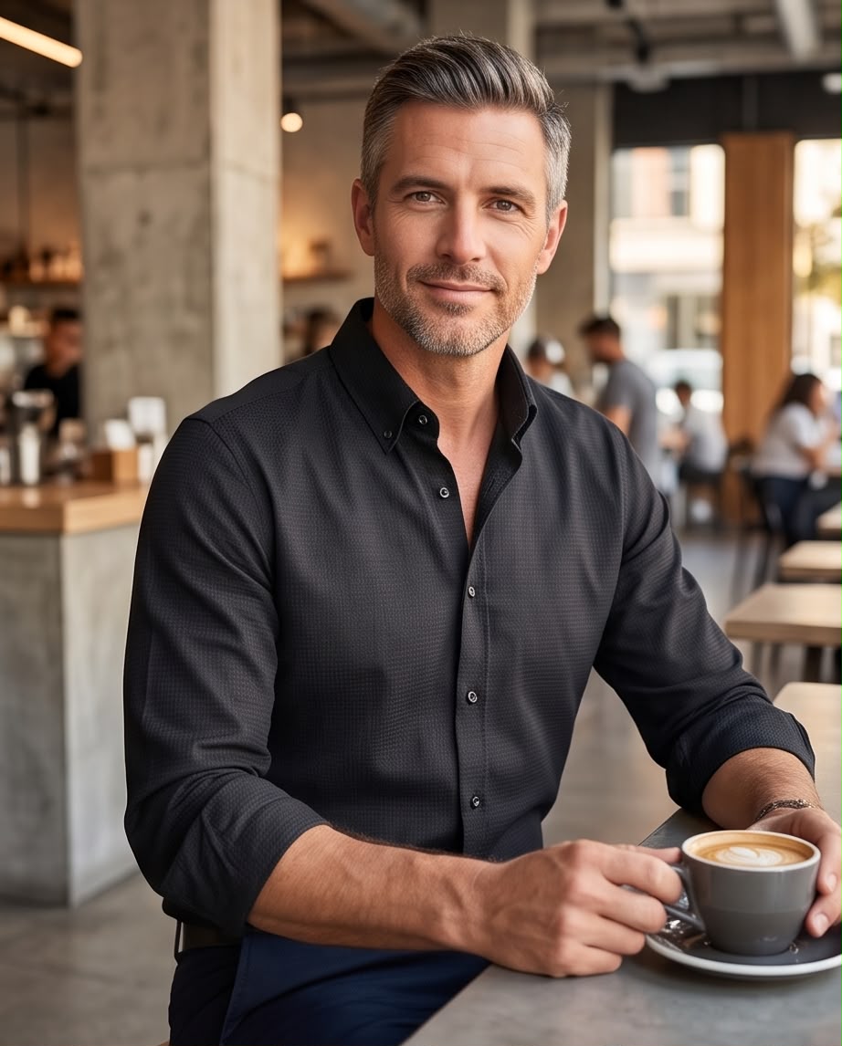2H Black Embossed Casual Shirt