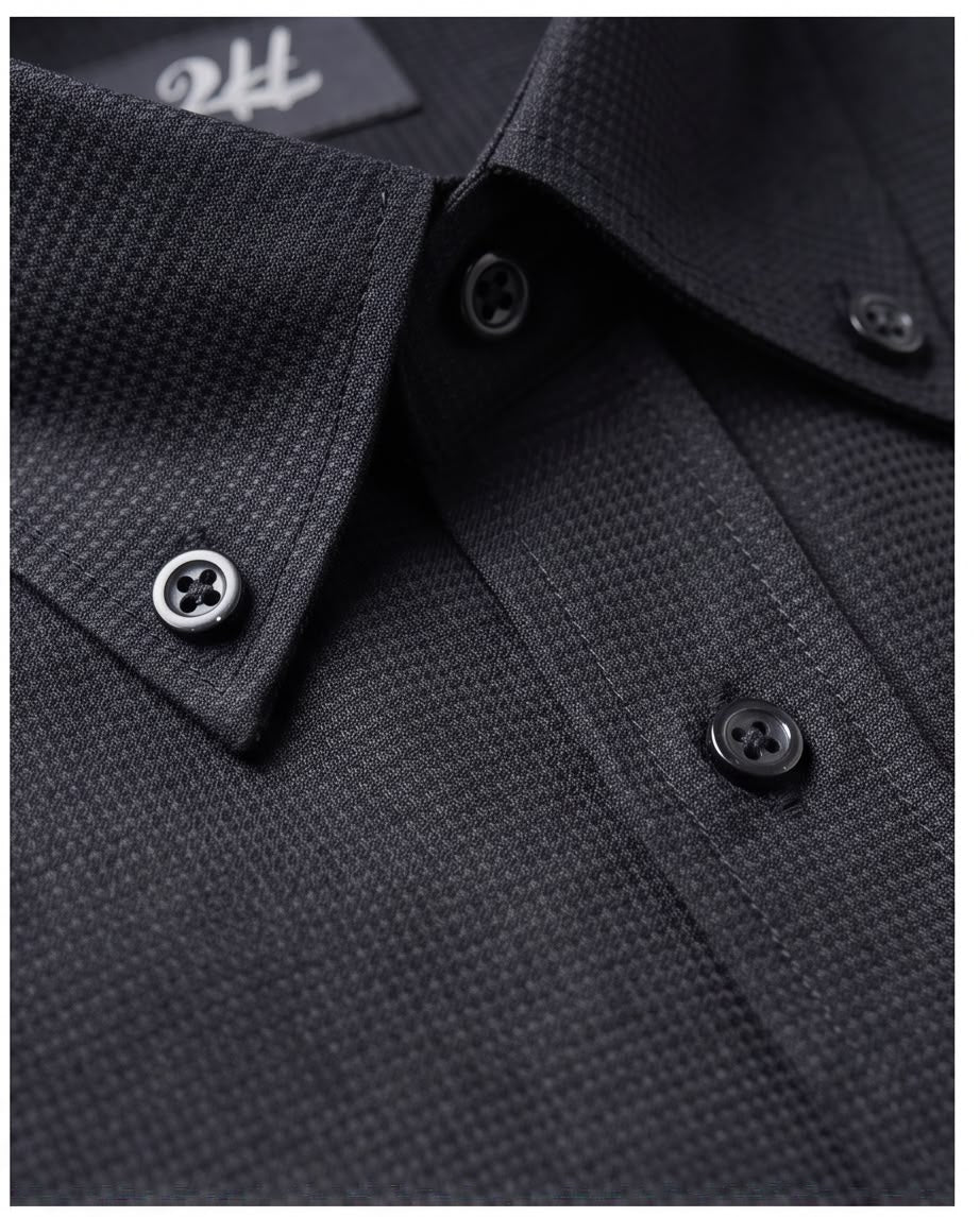 2H Black Embossed Casual Shirt