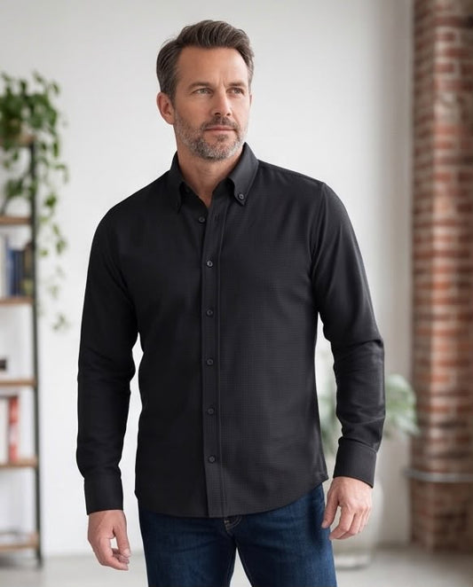 2H Black Embossed Casual Shirt