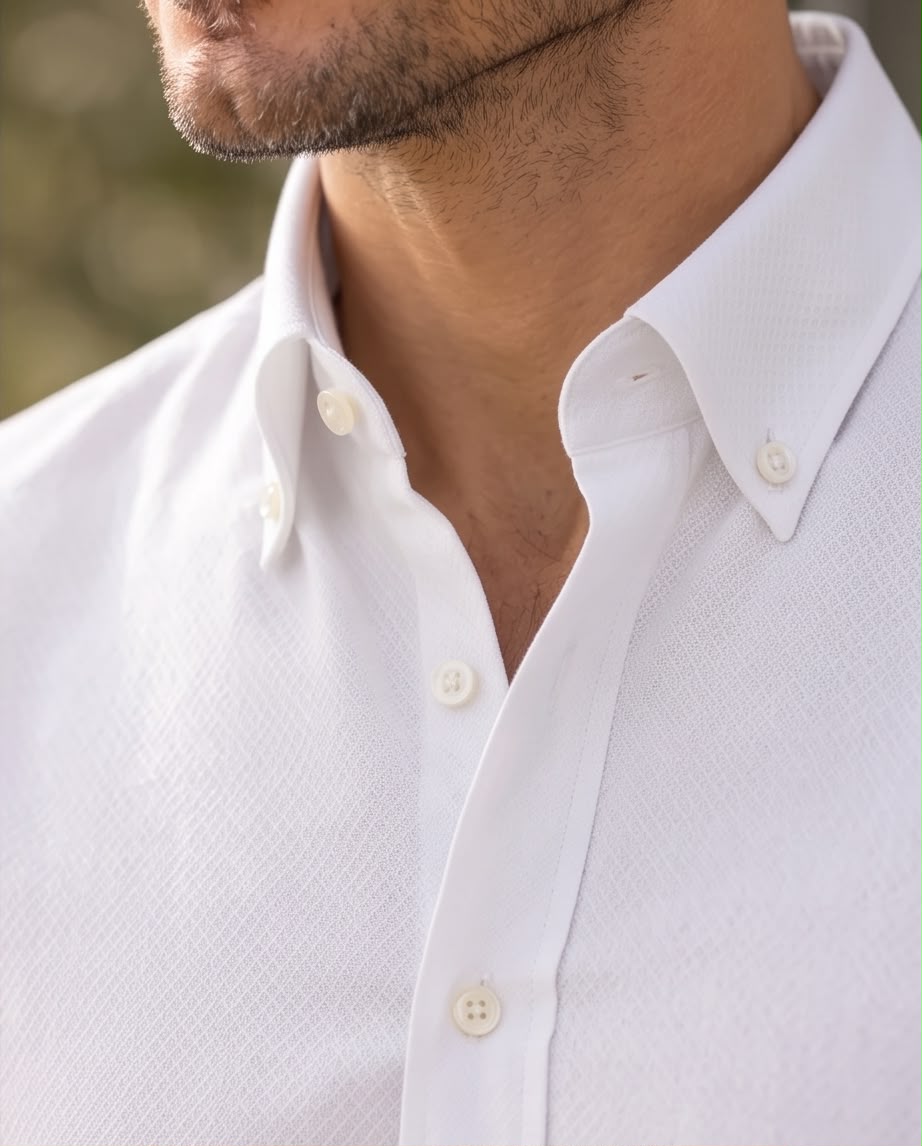 2H White Embossed Casual Shirt