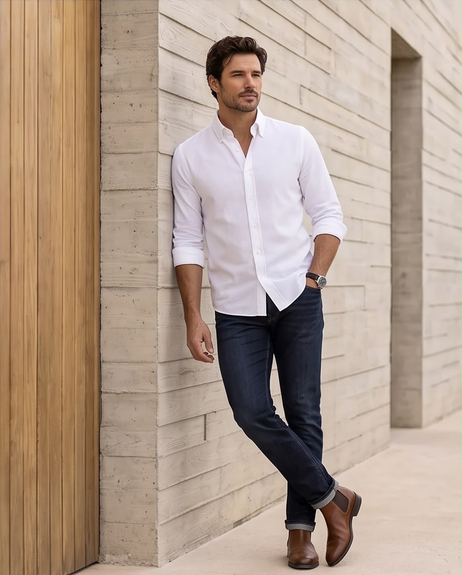 2H White Embossed Casual Shirt