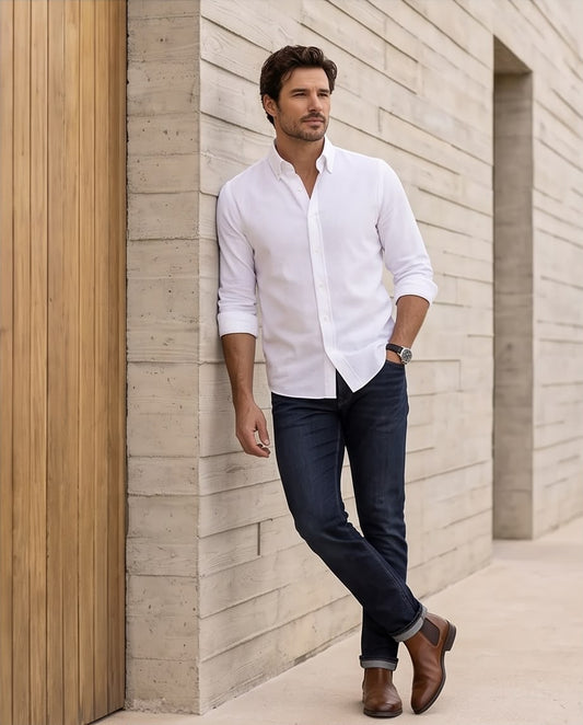 2H White Embossed Casual Shirt