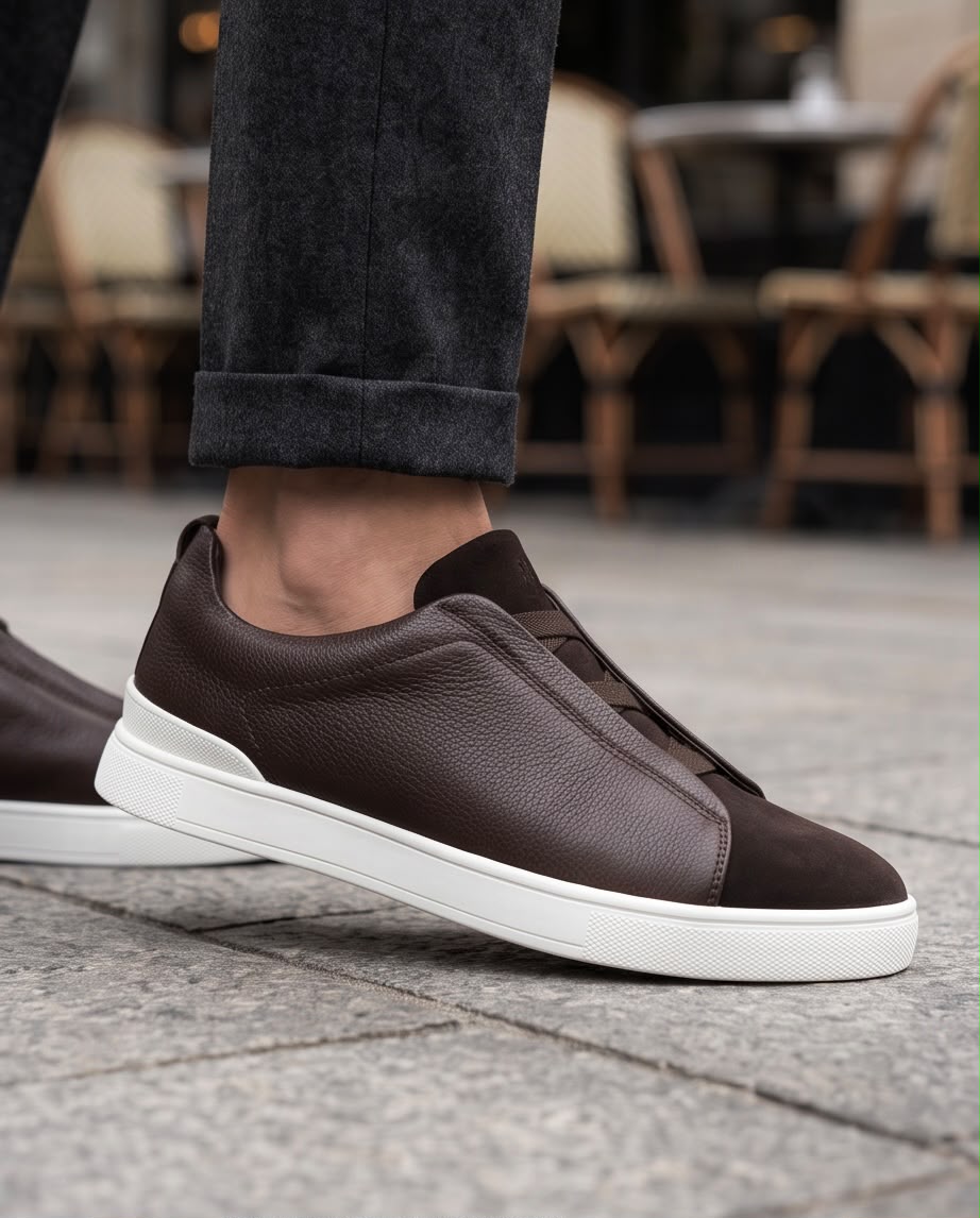 2H Brown Triple Stitch Casual Shoes