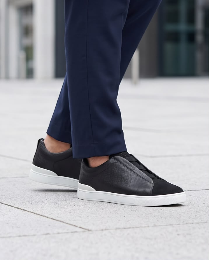 2H Black Triple Stitch Casual Shoes