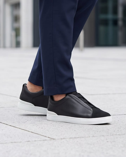 2H Black Triple Stitch Casual Shoes