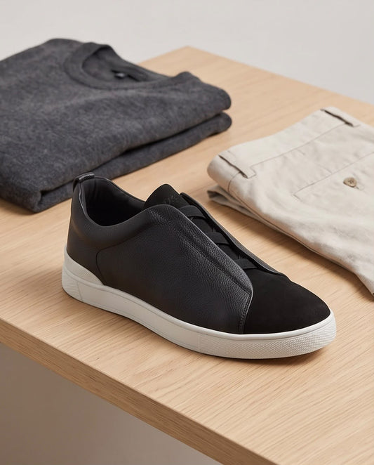 2H Black Triple Stitch Casual Shoes