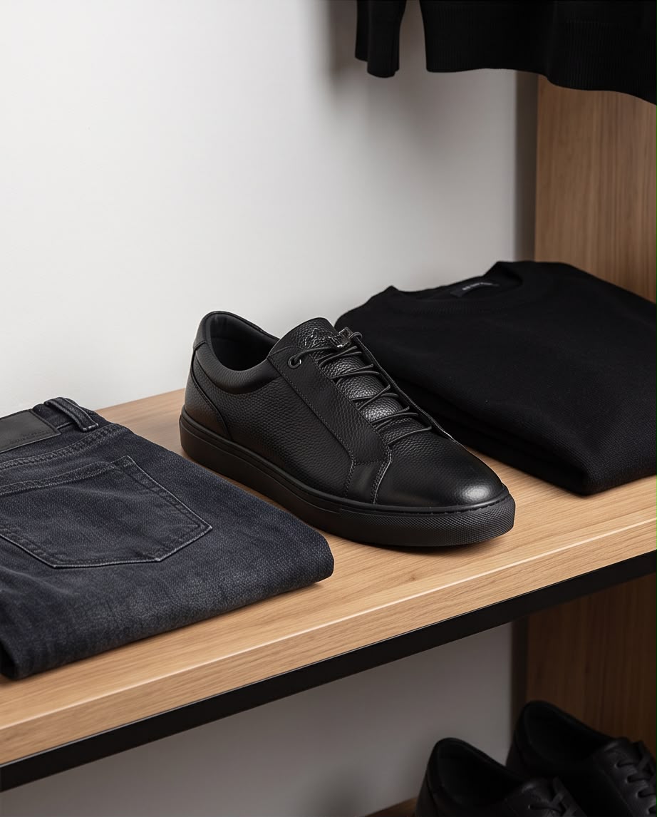 2H Black Lace-Up Casual Shoes