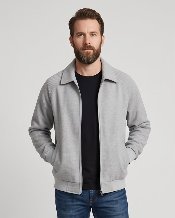 2H Gray Fold-Down Collar Casual Jacket