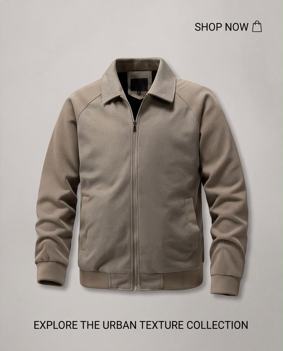 2H Khaki Fold-Down Collar Casual Jacket