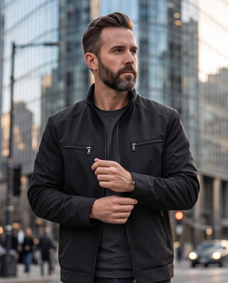 2H Black Stand-Collar Casual Jacket