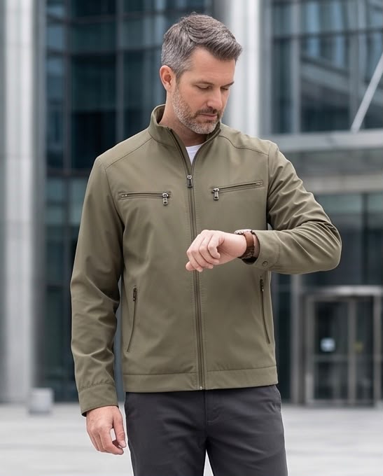 2H Khaki Stand-Collar Casual Jacket