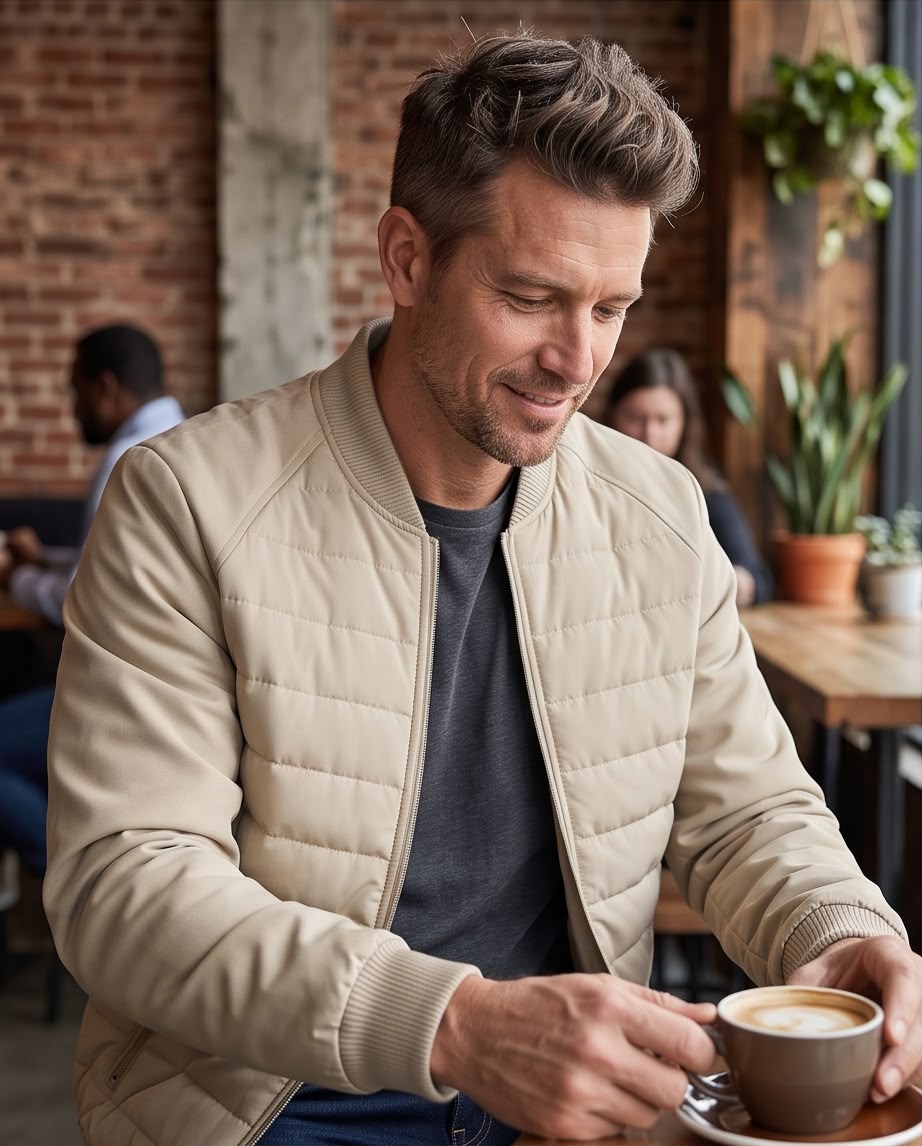 2H Light Beige Bomber Casual Jacket