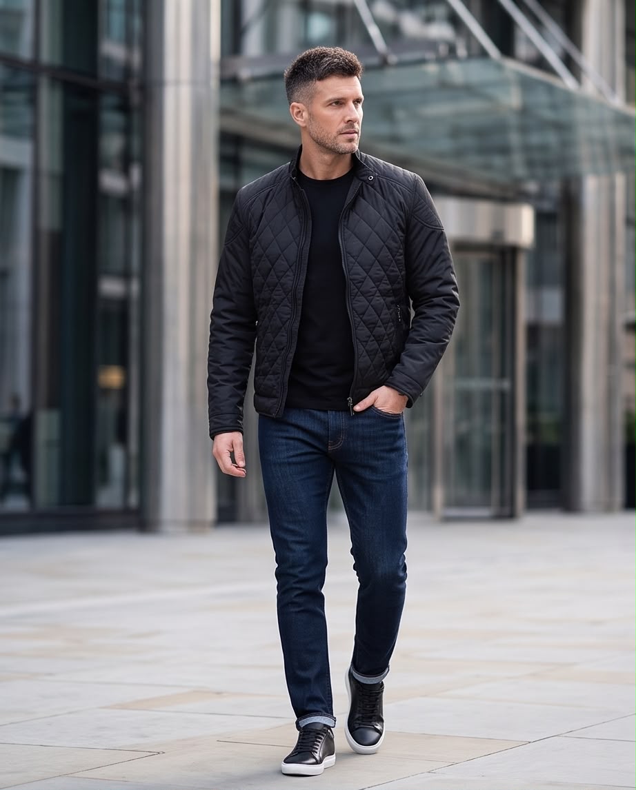 2H Black Diamond-Quilted Casual Jacket