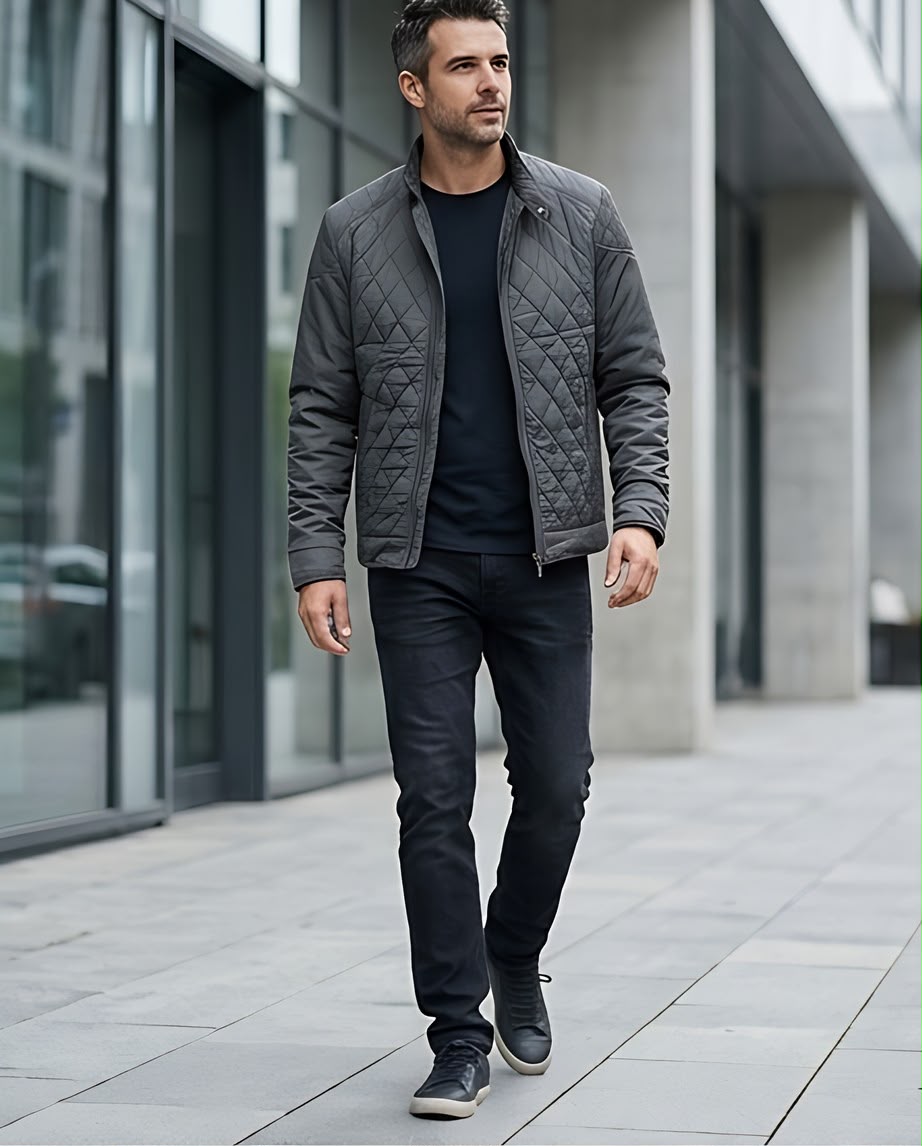 2H Gray Diamond-Quilted Casual Jacket