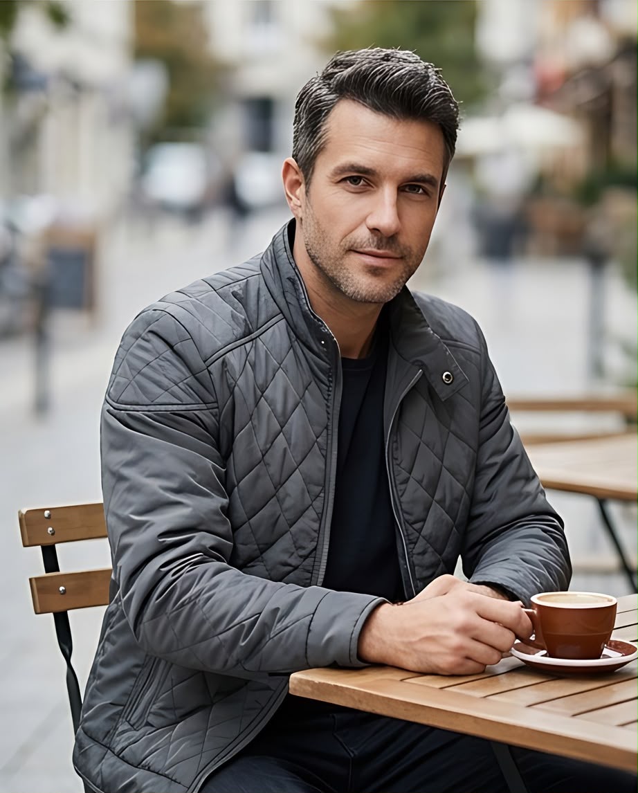 2H Gray Diamond-Quilted Casual Jacket