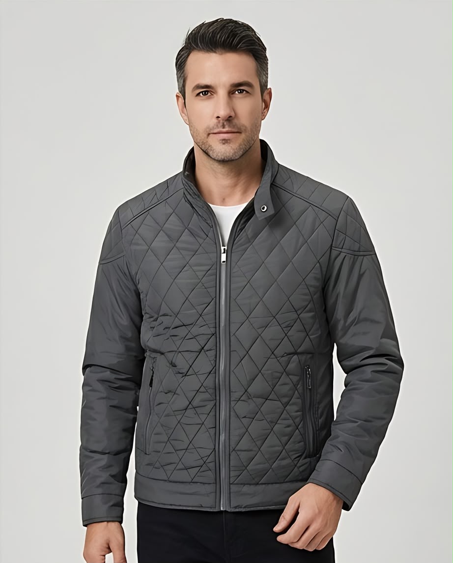 2H Gray Diamond-Quilted Casual Jacket