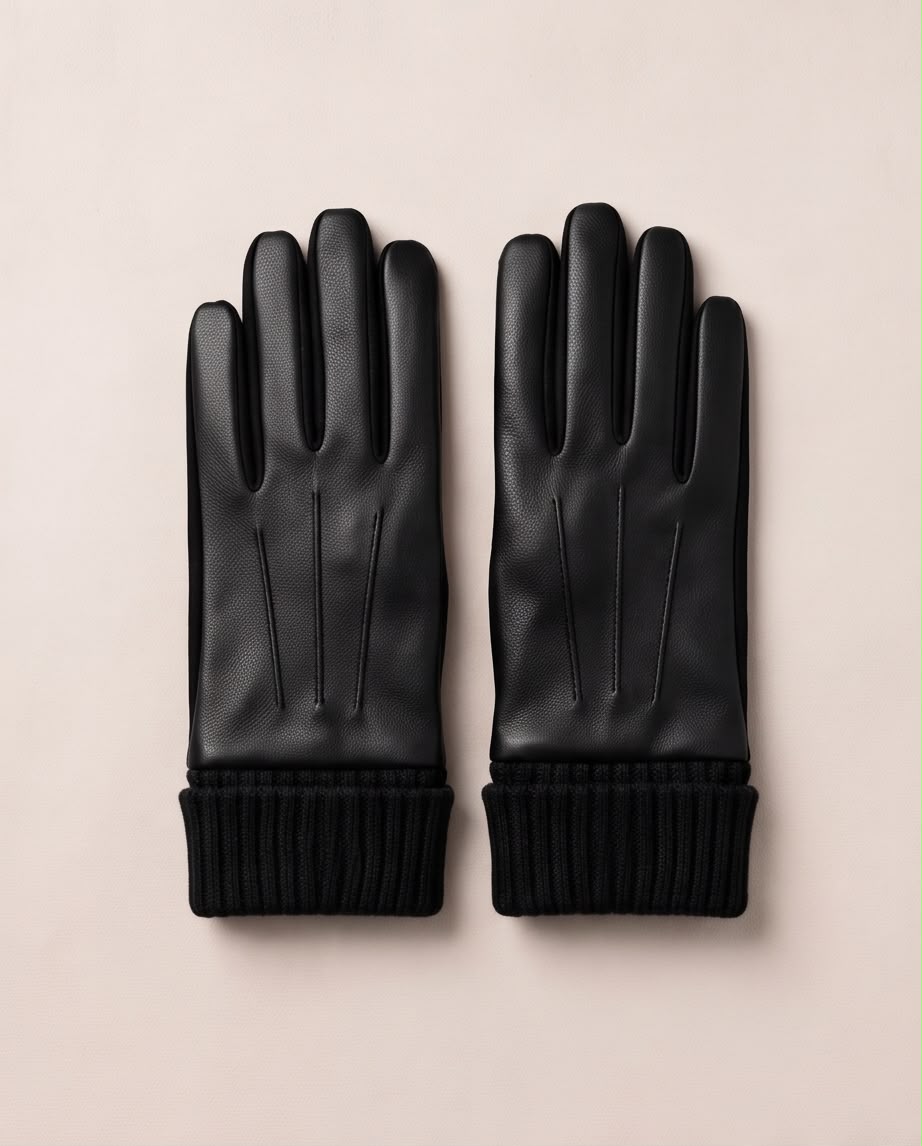 2H Black Leather Gloves