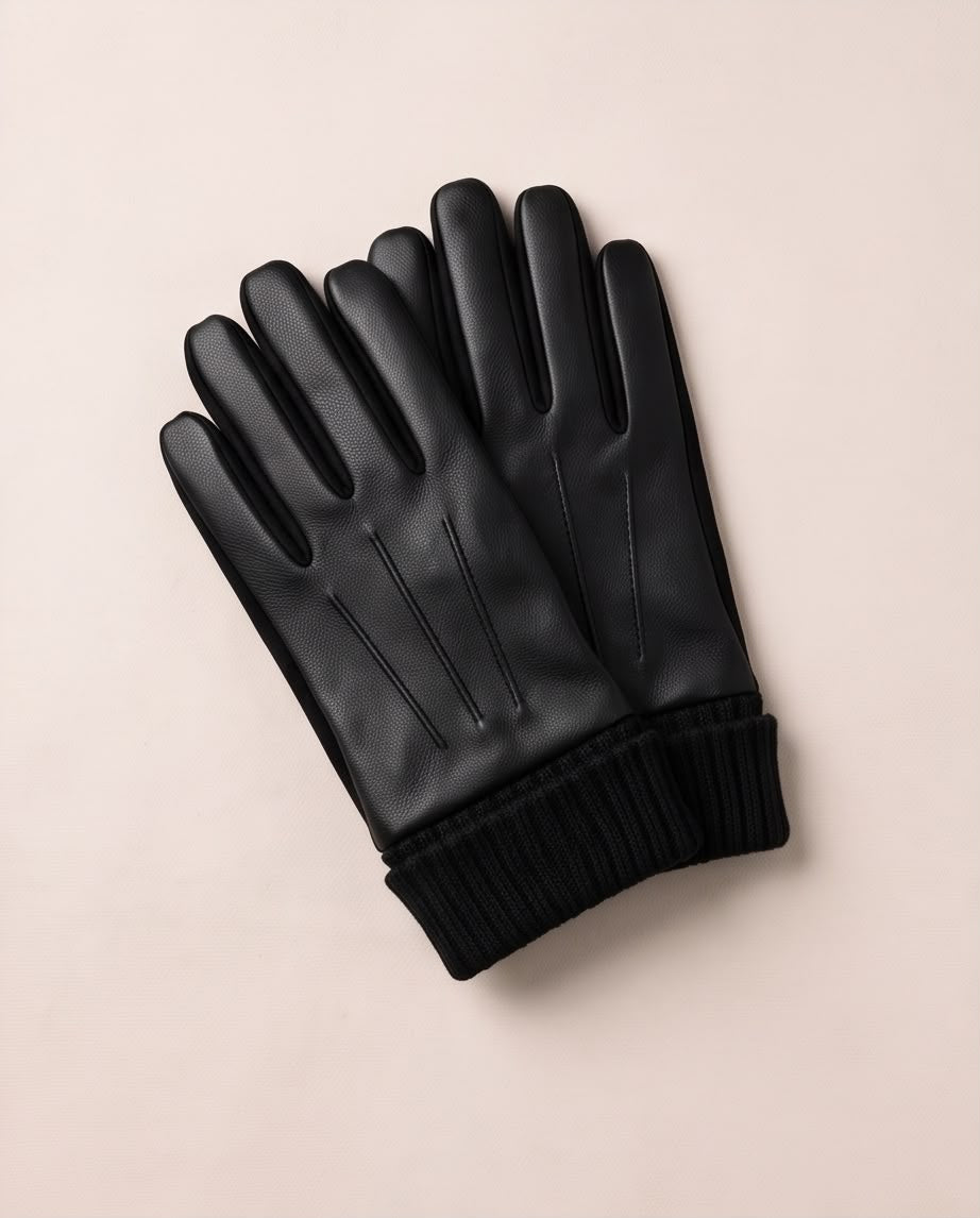 2H Black Leather Gloves