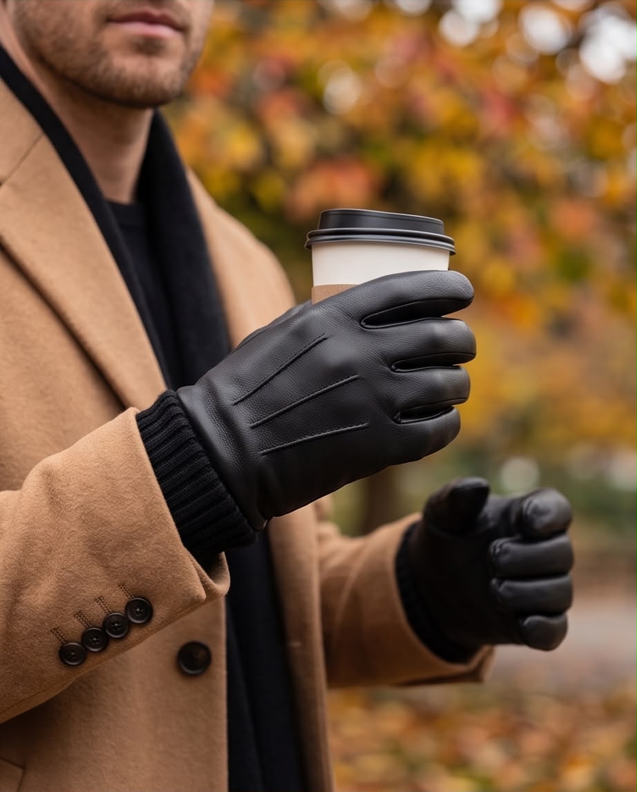 2H Black Leather Gloves