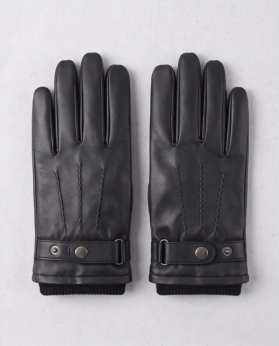 2H Black Leather Gloves