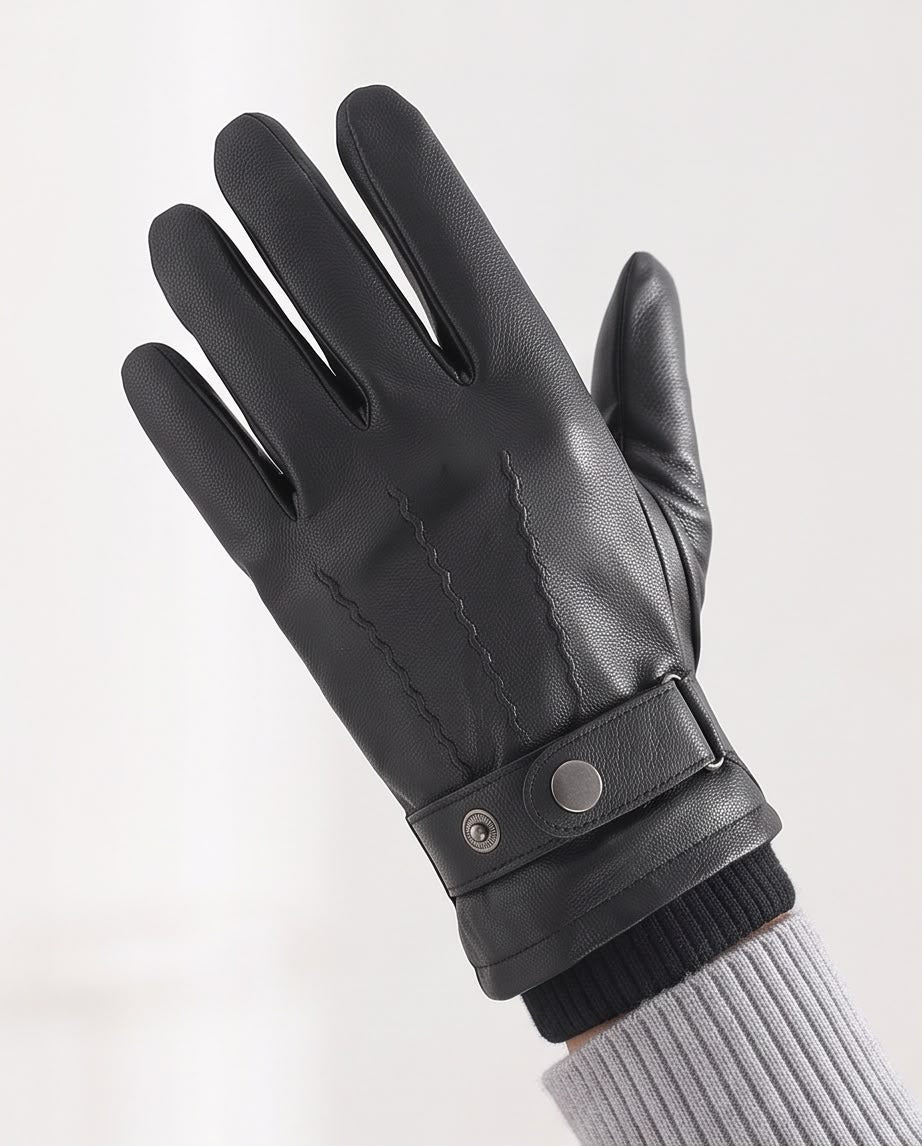 2H Black Leather Gloves