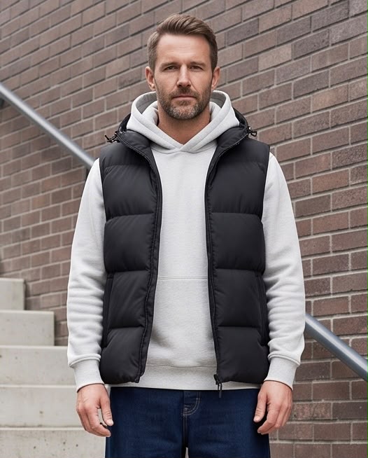 2H Black Puffer Gilet