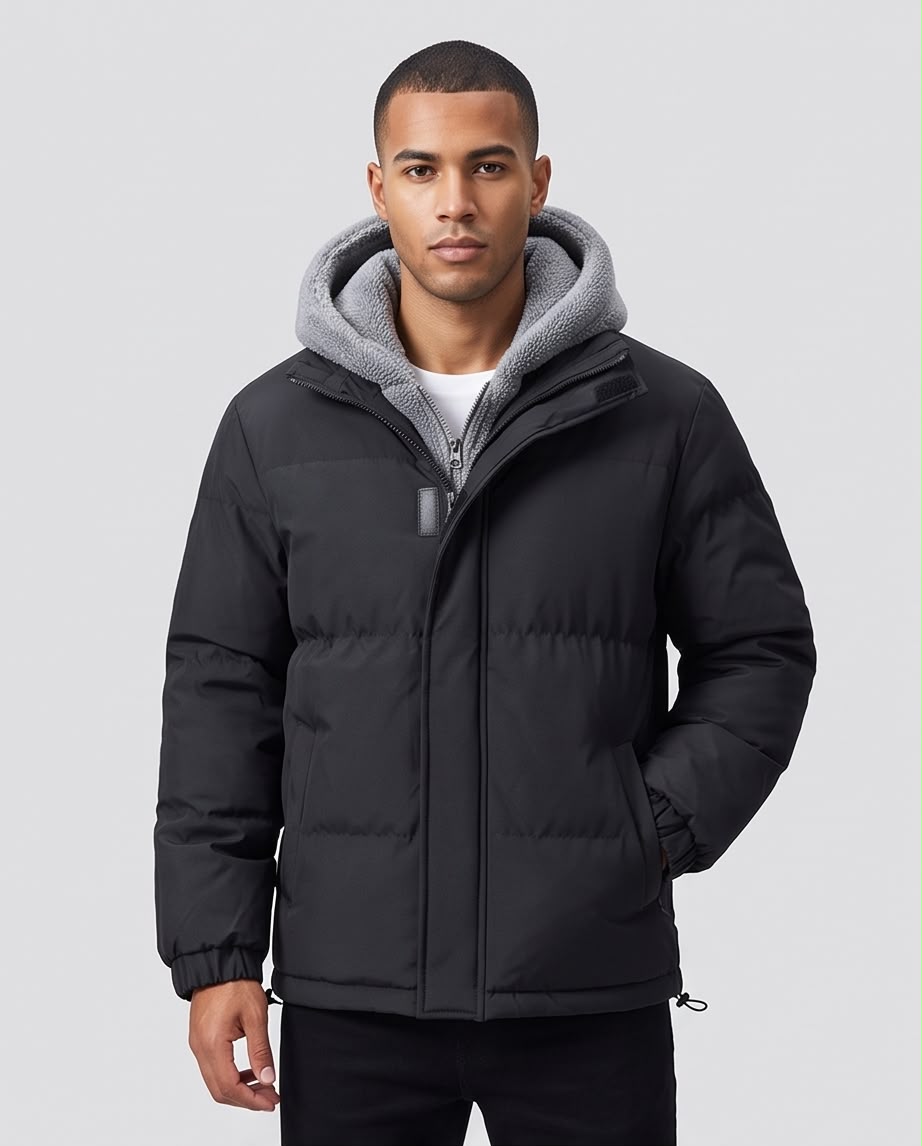 2H Black hooded Puffer Jacket