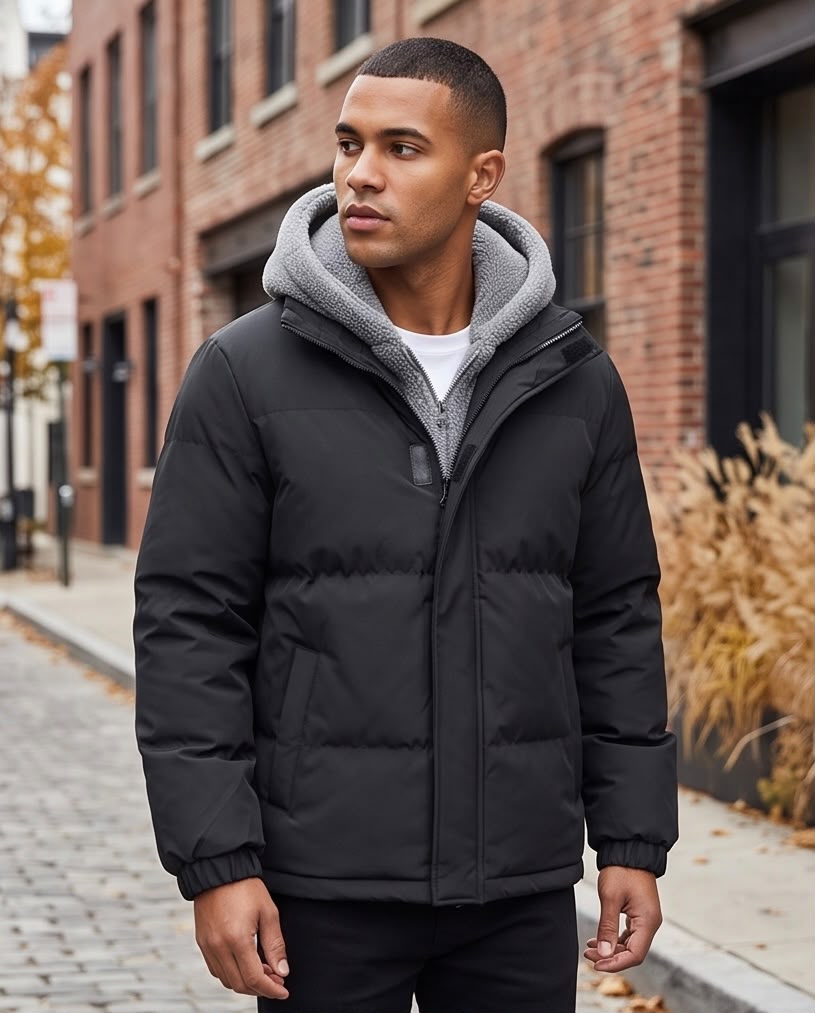 2H Black hooded Puffer Jacket