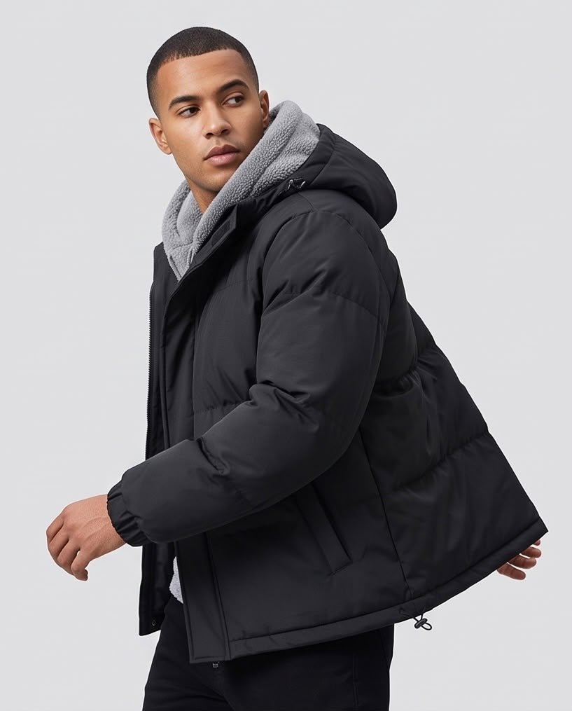 2H Black hooded Puffer Jacket