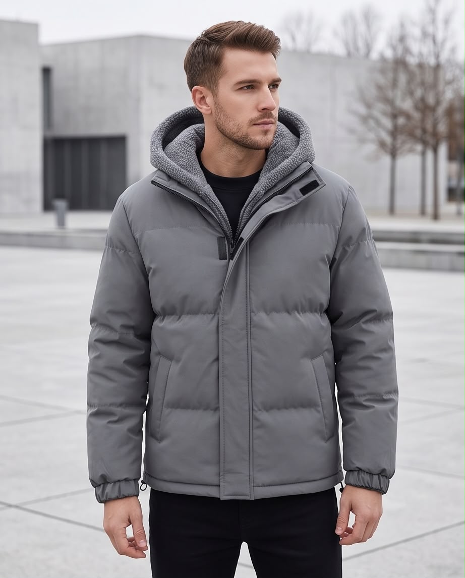 2H Gray hooded Puffer Jacket