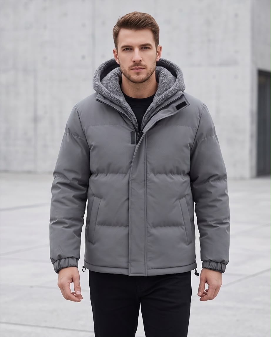 2H Gray hooded Puffer Jacket