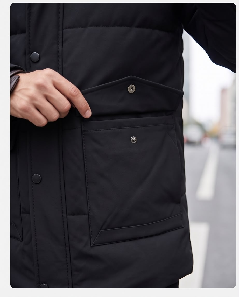 2H Black Hooded Quilted Winter Jacket