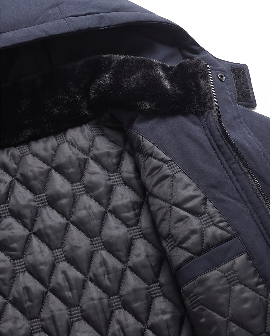 2H Navy Hooded Quilted Winter Jacket