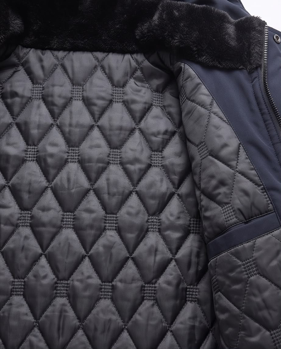 2H Navy Hooded Quilted Winter Jacket
