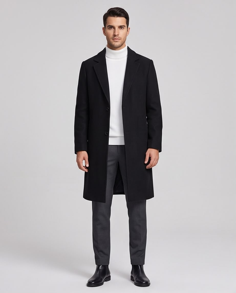 2H Black Wool Topcoat