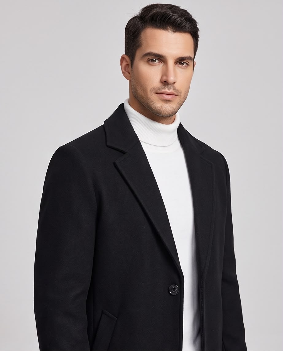 2H Black Wool Topcoat