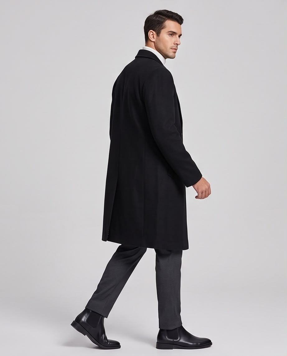 2H Black Wool Topcoat