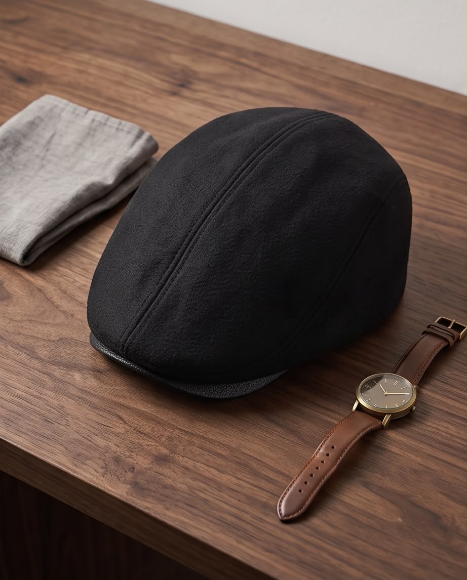 2H Black Wool-Blend Cap
