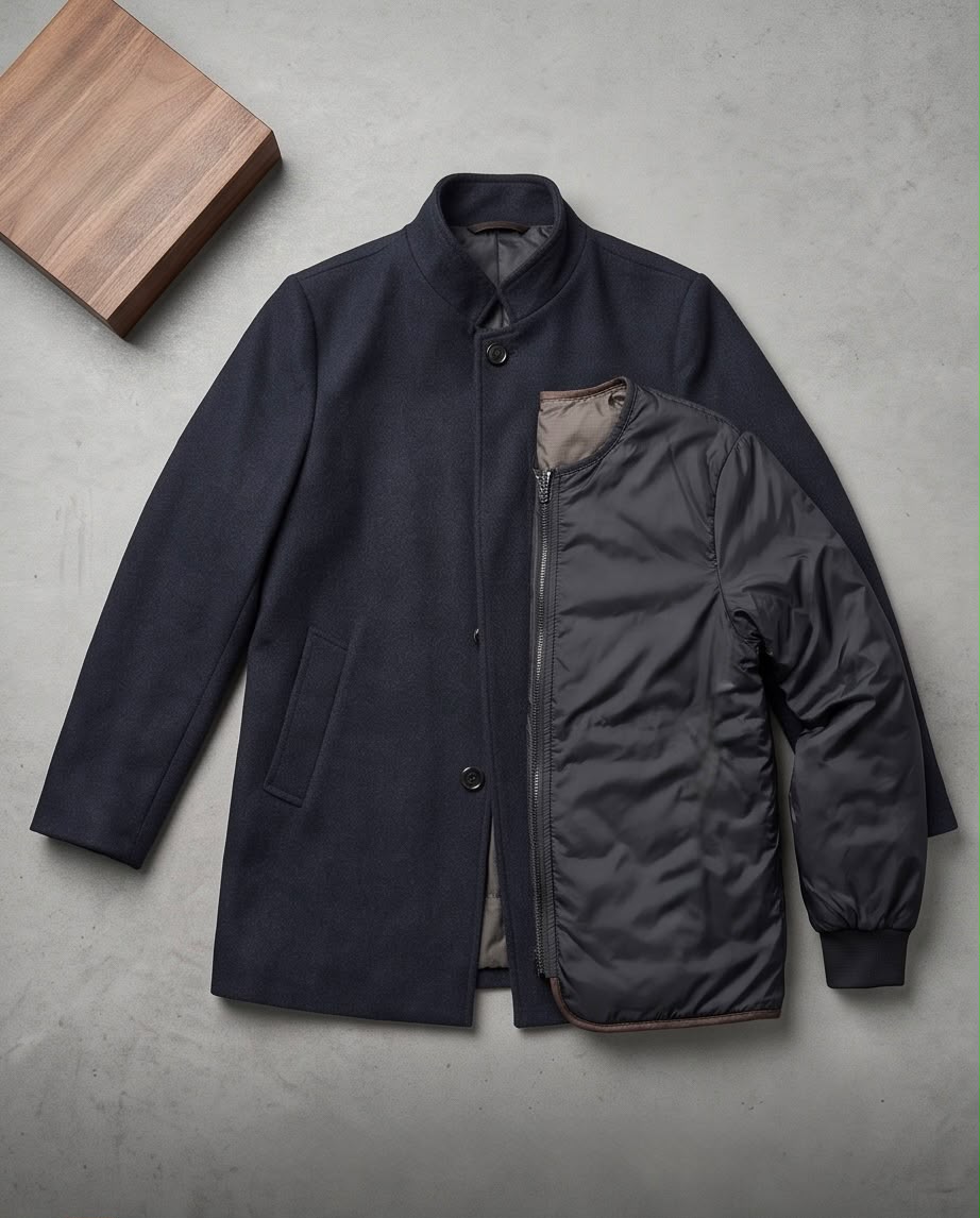 2H Charcoal Gray Stand Collar Wool Coat