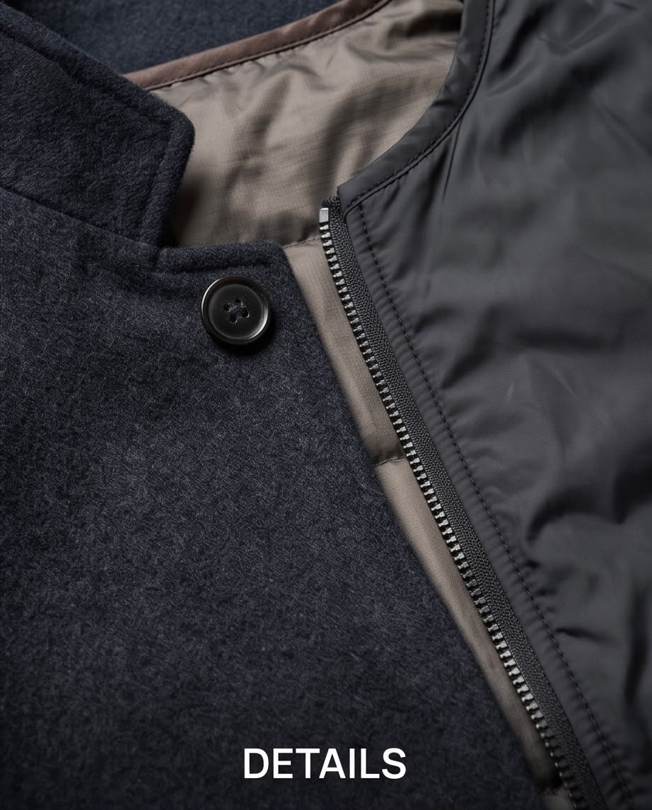 2H Charcoal Gray Stand Collar Wool Coat
