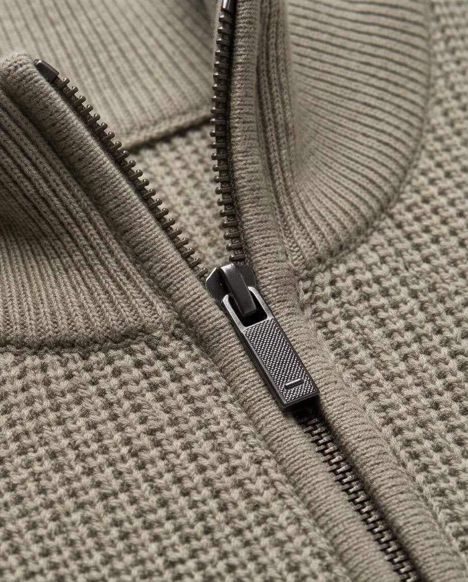 2H Olive Green Knitted Sweater With Zipper