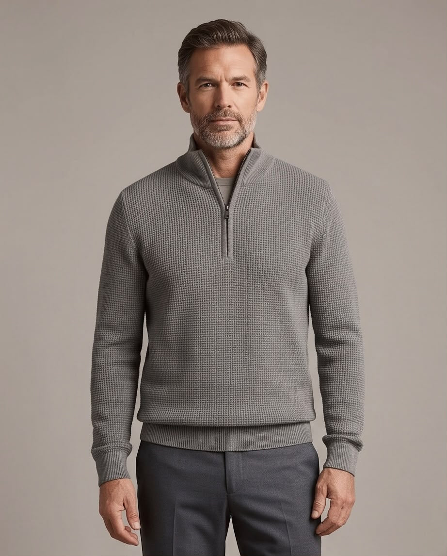 2H Gray Knitted Sweater With Zipper