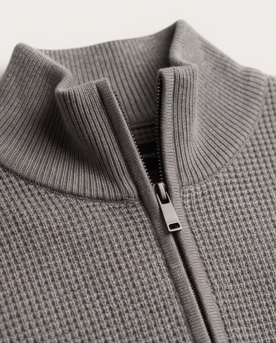 2H Gray Knitted Sweater With Zipper