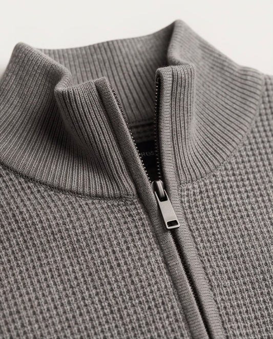 2H Gray Knitted Sweater With Zipper