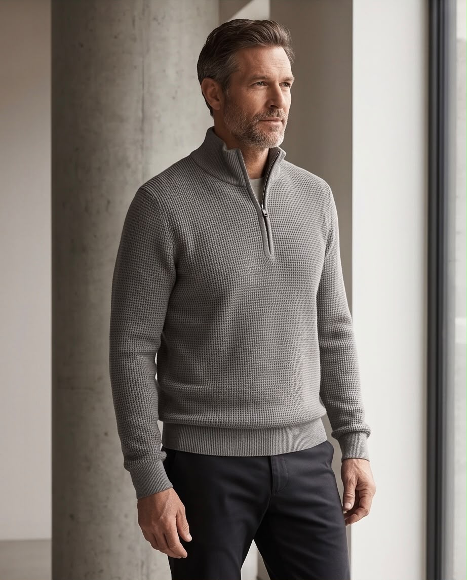 2H Gray Knitted Sweater With Zipper