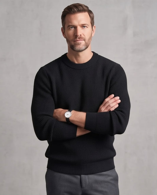 2H Black Round Neck Knitted Sweater