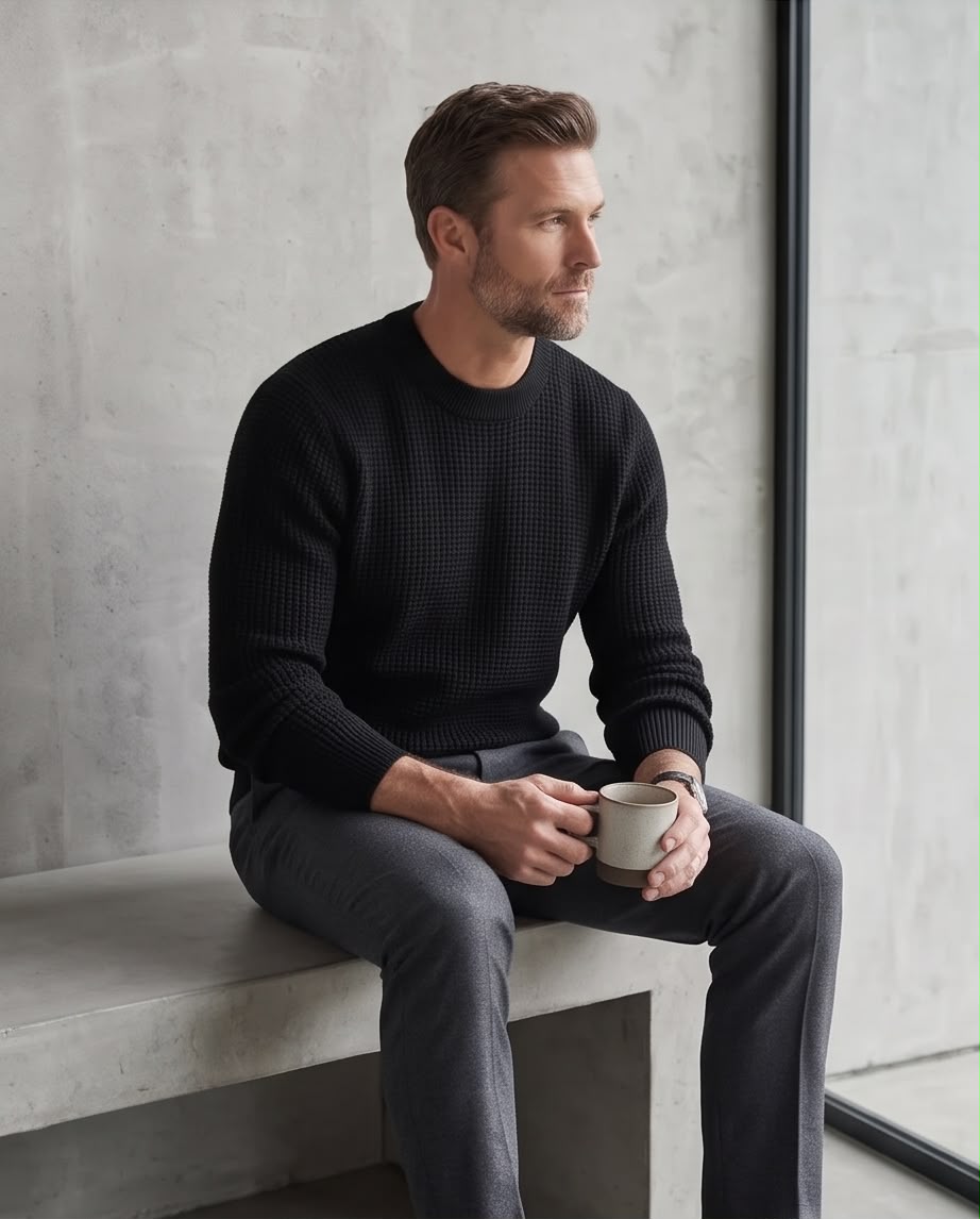 2H Black Round Neck Knitted Sweater