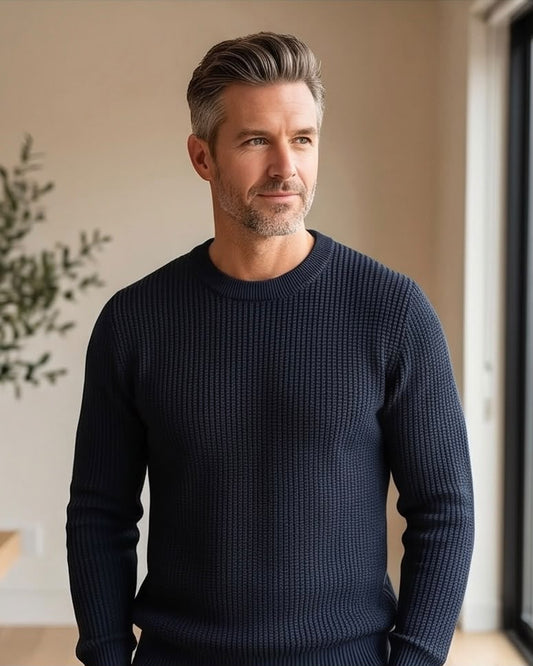 2H Navy Round Neck Knitted Sweater