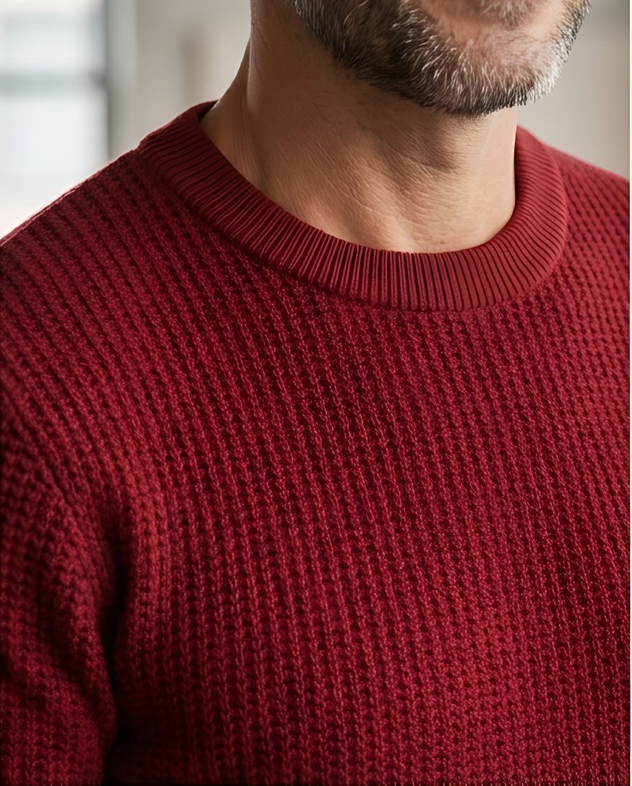 2H Red Round Neck Knitted Sweater