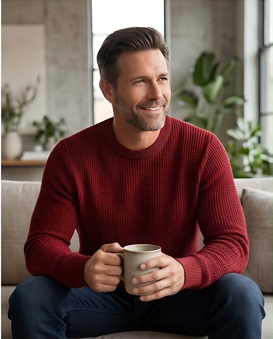 2H Red Round Neck Knitted Sweater